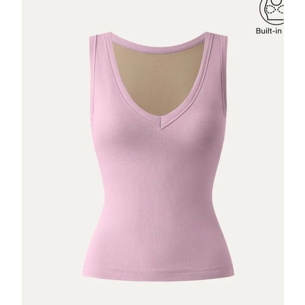 OGLmove V-Neck Built-In Bra Tank Top Millennial Pink Size M New With Tags